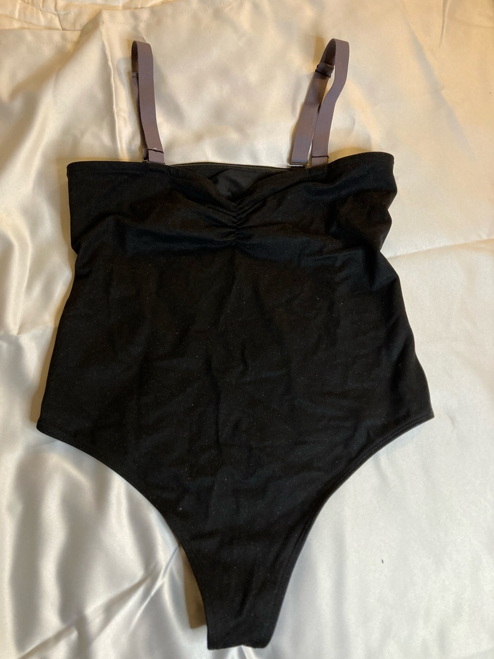 Black Bodysuit with Adjustable Taupe Straps